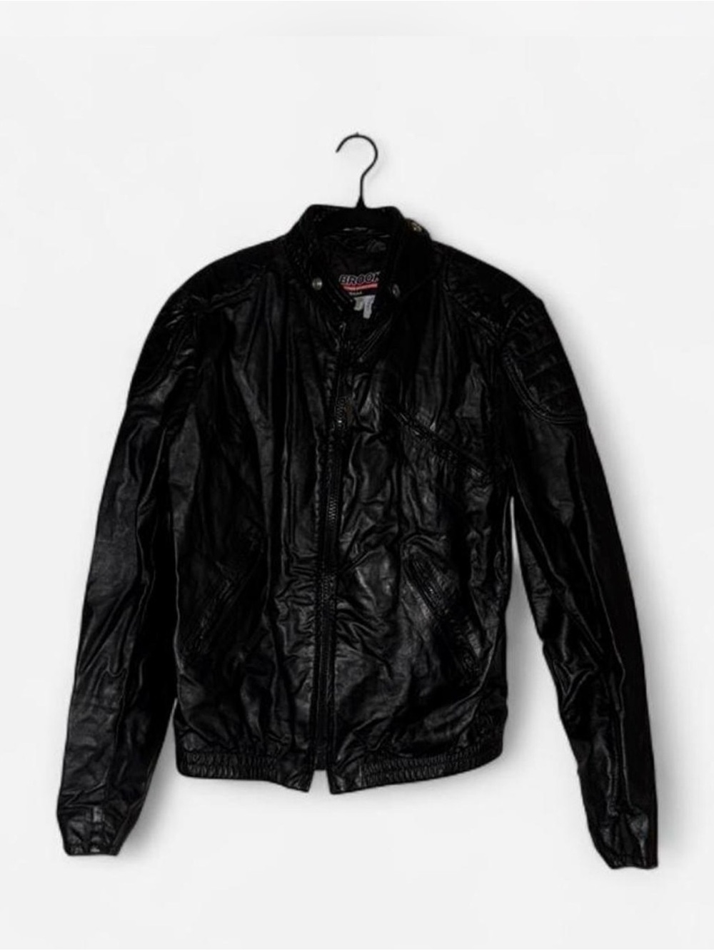Vintage Men's Black Leather-Style Bomber Jacket